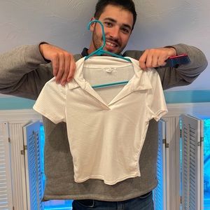 Size medium caution to the wind white collared crop top